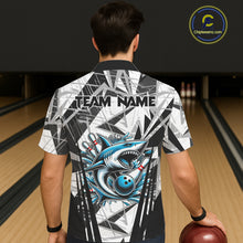 Load image into Gallery viewer, Black and White Camo Shark Bowling Team Hawaiian shirts Custom Shark Bowling button up Shirt NQS11471
