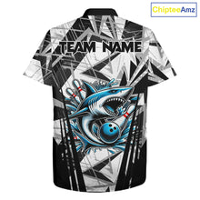Load image into Gallery viewer, Black and White Camo Shark Bowling Team Hawaiian shirts Custom Shark Bowling button up Shirt NQS11471
