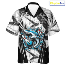 Load image into Gallery viewer, Black and White Camo Shark Bowling Team Hawaiian shirts Custom Shark Bowling button up Shirt NQS11471