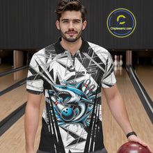 Load image into Gallery viewer, Black and White Camo Shark Bowling Team Shirts For Men Custom Shark Bowling Polo, Quarter Zip Shirt NQS11471