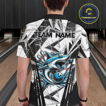 Load image into Gallery viewer, Black and White Camo Shark Bowling Team Shirts For Men Custom Shark Bowling Polo, Quarter Zip Shirt NQS11471