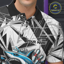 Load image into Gallery viewer, Black and White Camo Shark Bowling Team Shirts For Men Custom Shark Bowling Polo, Quarter Zip Shirt NQS11471