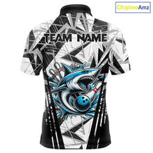 Load image into Gallery viewer, Black and White Camo Shark Bowling Team Shirts For Men Custom Shark Bowling Polo, Quarter Zip Shirt NQS11471