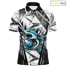 Load image into Gallery viewer, Black and White Camo Shark Bowling Team Shirts For Men Custom Shark Bowling Polo, Quarter Zip Shirt NQS11471