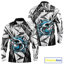 Load image into Gallery viewer, Black and White Camo Shark Bowling Team Shirts For Men Custom Shark Bowling Polo, Quarter Zip Shirt NQS11471