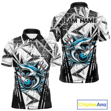 Load image into Gallery viewer, Black and White Camo Shark Bowling Team Shirts For Men Custom Shark Bowling Polo, Quarter Zip Shirt NQS11471