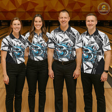 Load image into Gallery viewer, Black and White Camo Shark Bowling Team Shirts For Men Custom Shark Bowling Polo, Quarter Zip Shirt NQS11471