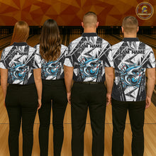 Load image into Gallery viewer, Black and White Camo Shark Bowling Team Shirts For Men Custom Shark Bowling Polo, Quarter Zip Shirt NQS11471
