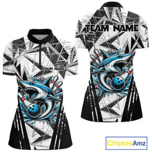 Load image into Gallery viewer, Black and White Camo Shark Bowling Team Shirt For Women Custom Shark Bowling Polo, Quarter Zip Shirt NQS11471