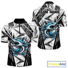 Load image into Gallery viewer, Black and White Camo Shark Bowling Team Shirts For Men Custom Shark Bowling Polo, Quarter Zip Shirt NQS11471