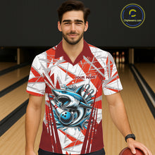 Load image into Gallery viewer, Red and White Camo Shark Bowling Team Hawaiian shirts Custom Shark Bowling button up Shirt NQS11472