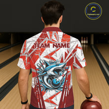 Load image into Gallery viewer, Red and White Camo Shark Bowling Team Hawaiian shirts Custom Shark Bowling button up Shirt NQS11472