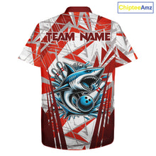 Load image into Gallery viewer, Red and White Camo Shark Bowling Team Hawaiian shirts Custom Shark Bowling button up Shirt NQS11472