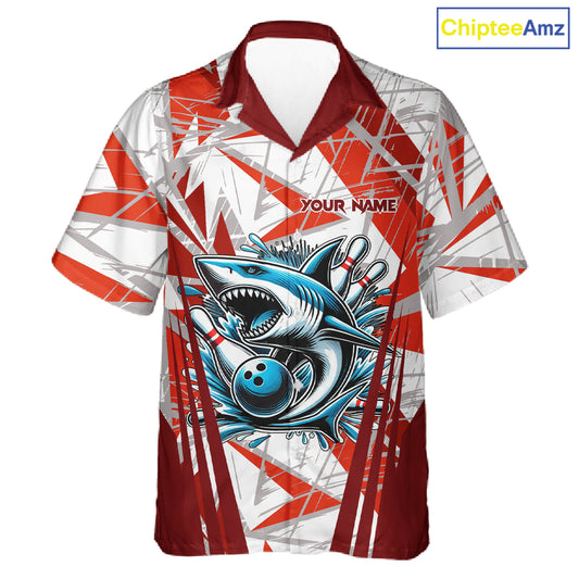 Red and White Camo Shark Bowling Team Hawaiian shirts Custom Shark Bowling button up Shirt NQS11472