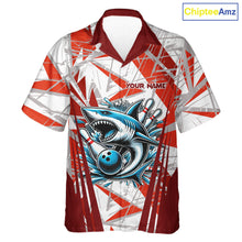 Load image into Gallery viewer, Red and White Camo Shark Bowling Team Hawaiian shirts Custom Shark Bowling button up Shirt NQS11472