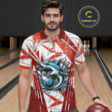 Load image into Gallery viewer, Red and White Camo Shark Bowling Team Shirts For Men Custom Shark Bowling Polo, Quarter Zip Shirt NQS11472