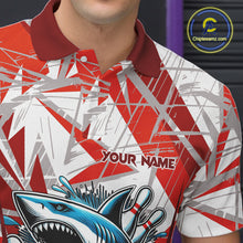 Load image into Gallery viewer, Red and White Camo Shark Bowling Team Shirts For Men Custom Shark Bowling Polo, Quarter Zip Shirt NQS11472