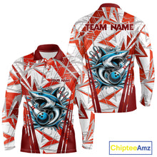 Load image into Gallery viewer, Red and White Camo Shark Bowling Team Shirts For Men Custom Shark Bowling Polo, Quarter Zip Shirt NQS11472