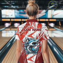 Load image into Gallery viewer, Red and White Camo Shark Bowling Team Shirt For Women Custom Shark Bowling Polo, Quarter Zip Shirt NQS11472