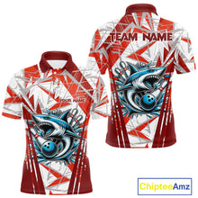 Load image into Gallery viewer, Red and White Camo Shark Bowling Team Shirts For Men Custom Shark Bowling Polo, Quarter Zip Shirt NQS11472