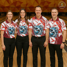 Load image into Gallery viewer, Red and White Camo Shark Bowling Team Shirts For Men Custom Shark Bowling Polo, Quarter Zip Shirt NQS11472