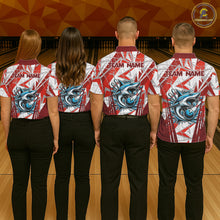 Load image into Gallery viewer, Red and White Camo Shark Bowling Team Shirts For Men Custom Shark Bowling Polo, Quarter Zip Shirt NQS11472