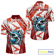 Load image into Gallery viewer, Red and White Camo Shark Bowling Team Shirts For Men Custom Shark Bowling Polo, Quarter Zip Shirt NQS11472