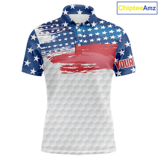 Personalized Red, White and Blue American Flag Men golf polo shirts Custom patriotic mens golf wear NQS9550
