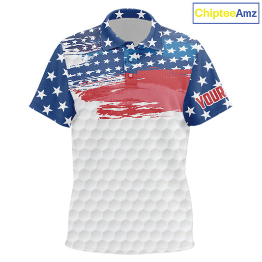Personalized Red, White and Blue American Flag Kid golf polo shirt Custom patriotic golf tops for Kid NQS9550