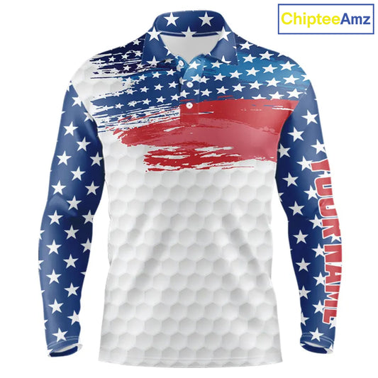 Personalized Red, White and Blue American Flag Men golf polo shirts Custom patriotic mens golf wear NQS9550
