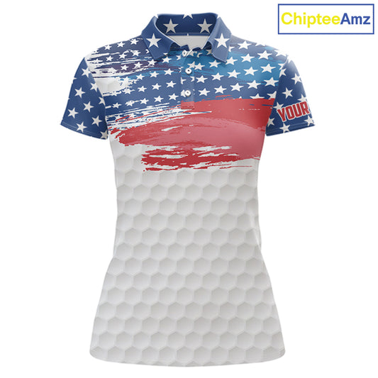 Personalized Red, White and Blue American Flag Women golf polo shirt Custom patriotic ladies golf tops NQS9550