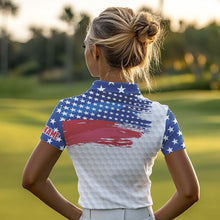 Load image into Gallery viewer, Personalized Red, White and Blue American Flag Women golf polo shirt Custom patriotic ladies golf tops NQS9550
