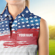 Load image into Gallery viewer, Personalized Red, White and Blue American Flag Women sleeveless polo shirt, patriotic ladies golf tops NQS9550