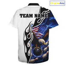 Load image into Gallery viewer, Blue Lightning Thunder American Flag Eagle Bowling Hawaiian shirt Custom Patriotic Team Bowler Jersey NQS11658