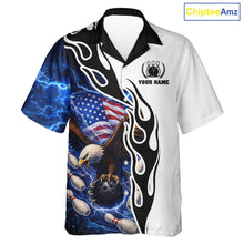 Load image into Gallery viewer, Blue Lightning Thunder American Flag Eagle Bowling Hawaiian shirt Custom Patriotic Team Bowler Jersey NQS11658