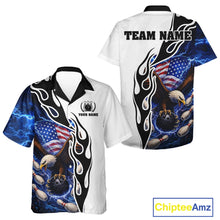 Load image into Gallery viewer, Blue Lightning Thunder American Flag Eagle Bowling Hawaiian shirt Custom Patriotic Team Bowler Jersey NQS11658