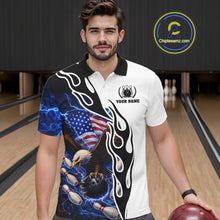 Load image into Gallery viewer, Blue Lightning Thunder American Flag Eagle Bowling shirt for Men Custom Patriotic Team bowling Jersey NQS11658