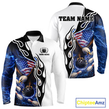 Load image into Gallery viewer, Blue Lightning Thunder American Flag Eagle Bowling shirt for Men Custom Patriotic Team bowling Jersey NQS11658