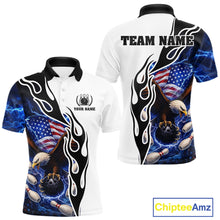 Load image into Gallery viewer, Blue Lightning Thunder American Flag Eagle Bowling shirt for Men Custom Patriotic Team bowling Jersey NQS11658