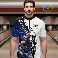 Load image into Gallery viewer, Blue Lightning Thunder American Flag Eagle Bowling shirt for Men Custom Patriotic Team bowling Jersey NQS11658