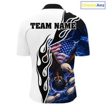 Load image into Gallery viewer, Blue Lightning Thunder American Flag Eagle Bowling shirt for Men Custom Patriotic Team bowling Jersey NQS11658