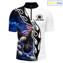 Load image into Gallery viewer, Blue Lightning Thunder American Flag Eagle Bowling shirt for Men Custom Patriotic Team bowling Jersey NQS11658