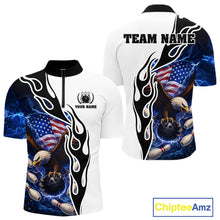 Load image into Gallery viewer, Blue Lightning Thunder American Flag Eagle Bowling shirt for Men Custom Patriotic Team bowling Jersey NQS11658