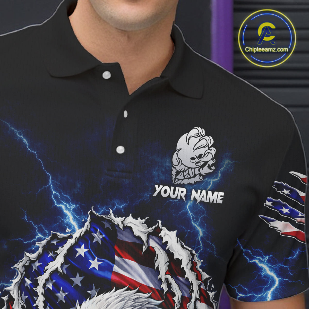 Blue Lightning Thunder US Flag Eagle Bowling Shirts For Men Custom Patriotic Bowling Team Jerseys NQS11749