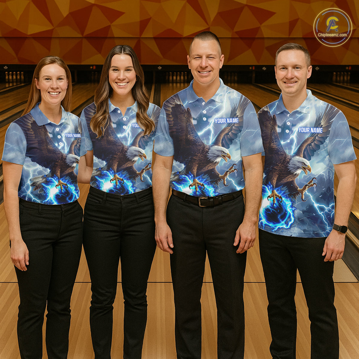 Blue lightning thunder bowling Eagle custom Womens Bowling Polo Shirts, gift for team bowlers NQS7488