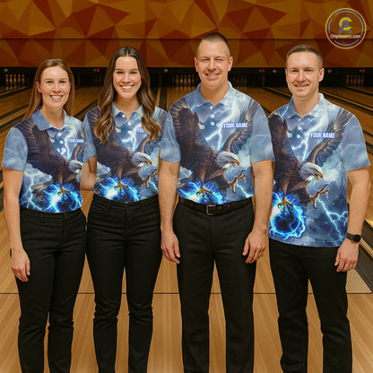 Blue lightning thunder bowling Eagle custom Womens Bowling Polo Shirts, gift for team bowlers NQS7488