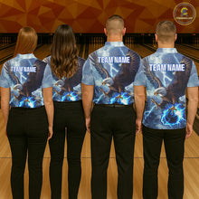 Load image into Gallery viewer, Blue lightning thunder bowling Eagle custom Men Bowling Polo Shirts, gift for team bowlers NQS7488