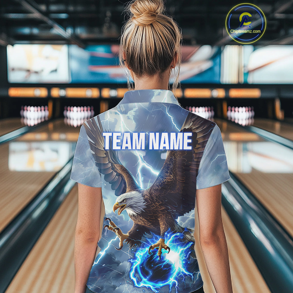 Blue lightning thunder bowling Eagle custom Womens Bowling Polo Shirts, gift for team bowlers NQS7488