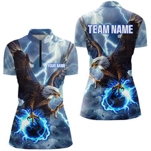 Load image into Gallery viewer, Blue lightning thunder bowling Eagle custom Women Bowling Quarter Zip Shirts, gift for team bowlers NQS7488
