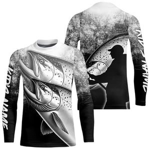 Black and white King Salmon Fishing Customize 3D All Over Printed Shirts Personalized Fishing Gifts NQS354